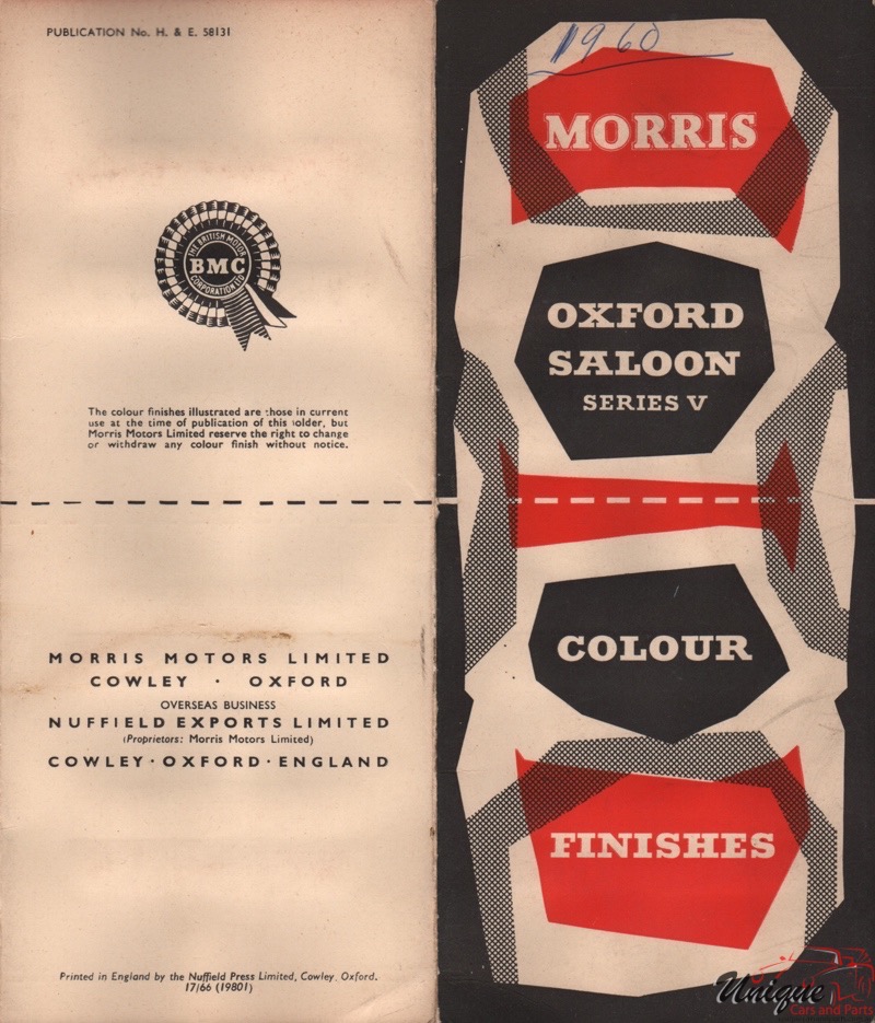 1960 Morris Series V Corporate Paint Charts 2